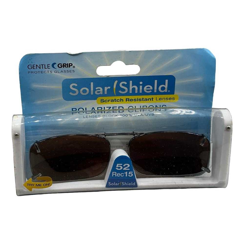 Solar Shield Polarized Clip On Sunglasses 52 Rec15 Brown Lens Rectangle New